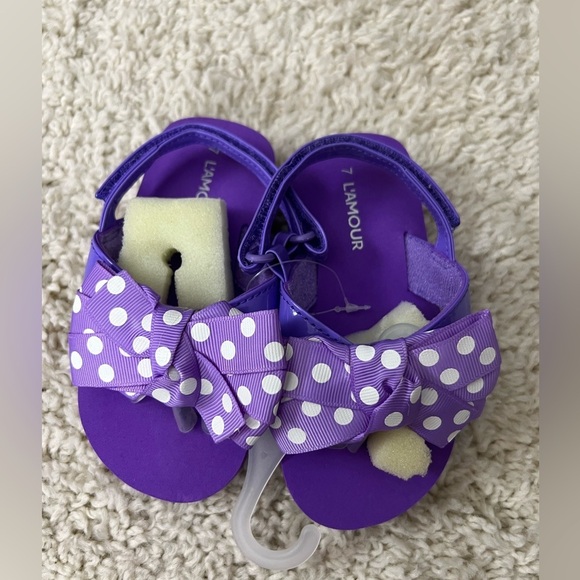 Girls Size 7 L'Amour Purple Polka Dot Flip Flops NIP - Picture 4 of 7